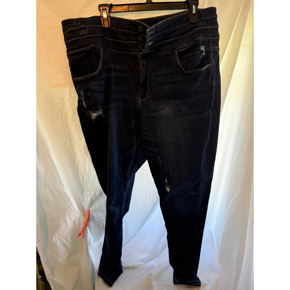 Wax Jean Collection Womens Plus Size 22 Dark Wash High Rise Triple Button Skinny